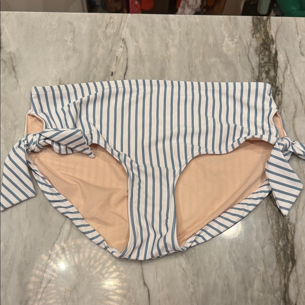 Albion High-Waist Striped Bikini Bottom with Side Ties Size Small- New